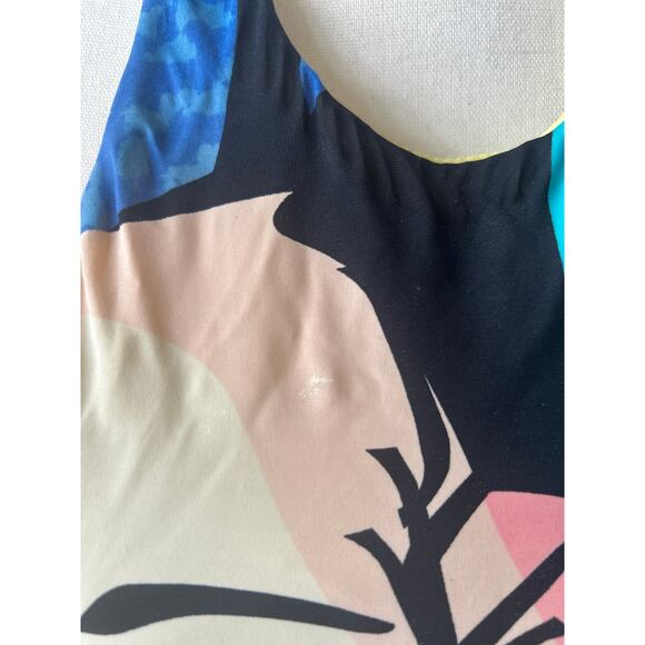 Seafolly Australia Abstract Blue & Orange Face Print Halter Bikini Top - Picture 8 of 9